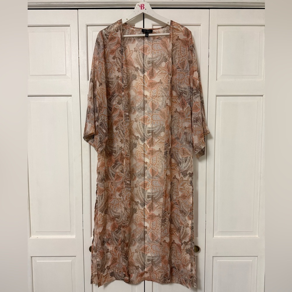 Jessica Simpson Paisley Print Kimono Blakely 3/4 Sleeve Side Slits Gardenia - Picture 2 of 7